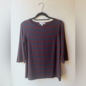 Amour Vert Francoise 3/4 Sleeve Dream Knit Modal Tee Maple & Azure Stripe Medium